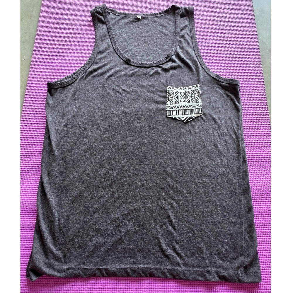 Womens Heather Charcoal Tank Top with Geometric Woven Pocket Size L
